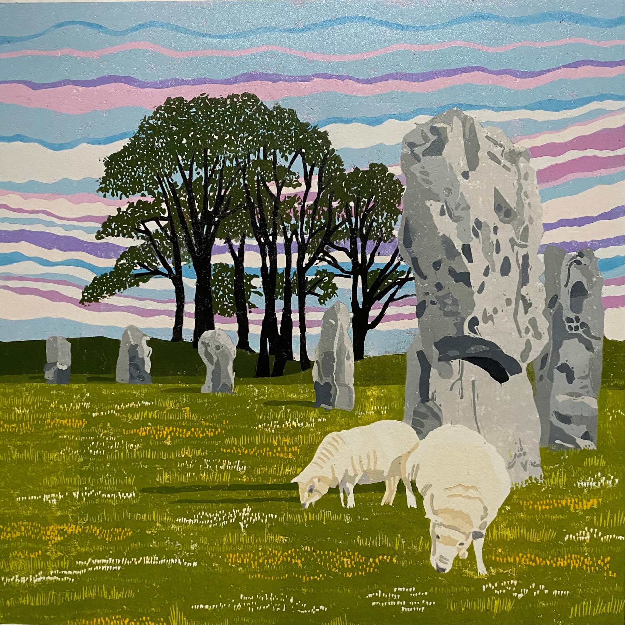 Avebury stones under a mystical sky